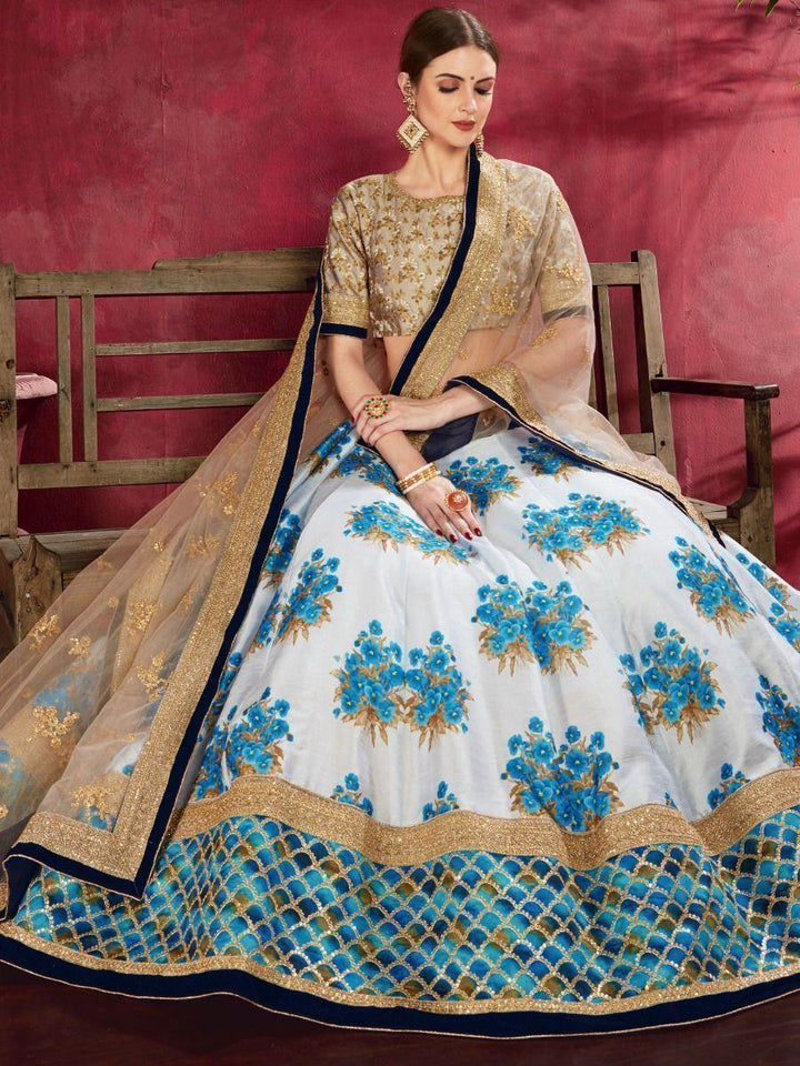 Banglori silk blue lehenga with floral and zari embroidery work