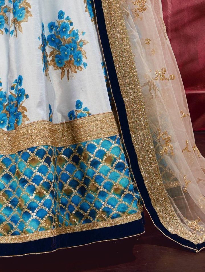 Semi-stitched blue lehenga choli set for weddings and ceremonies