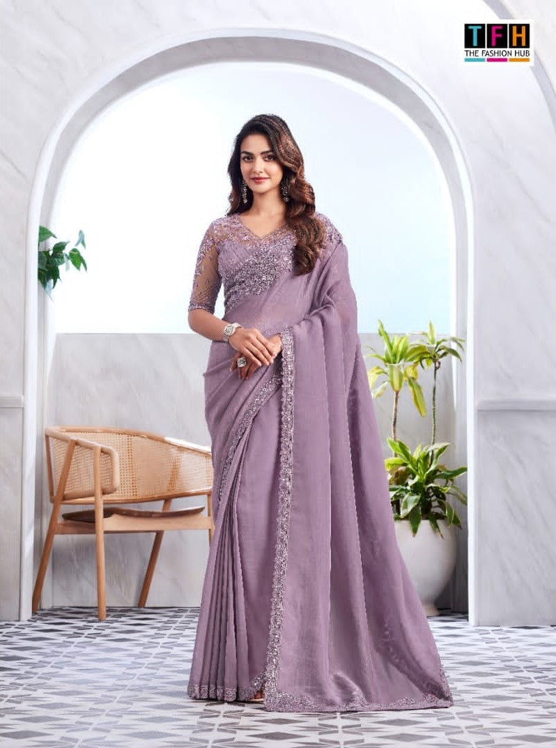 Lavender Soft Shine Silk Saree | Elegant Indian Sari for Weddings