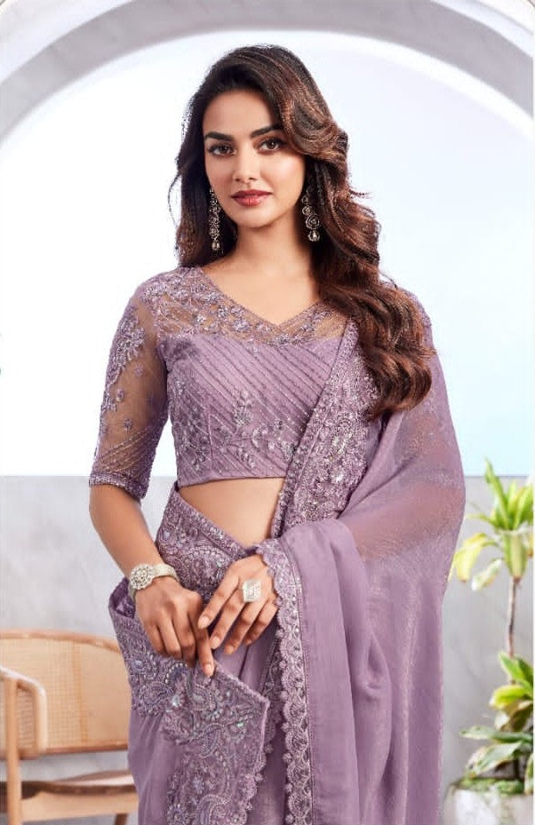 Lavender Soft Shine Silk Saree | Elegant Indian Sari for Weddings