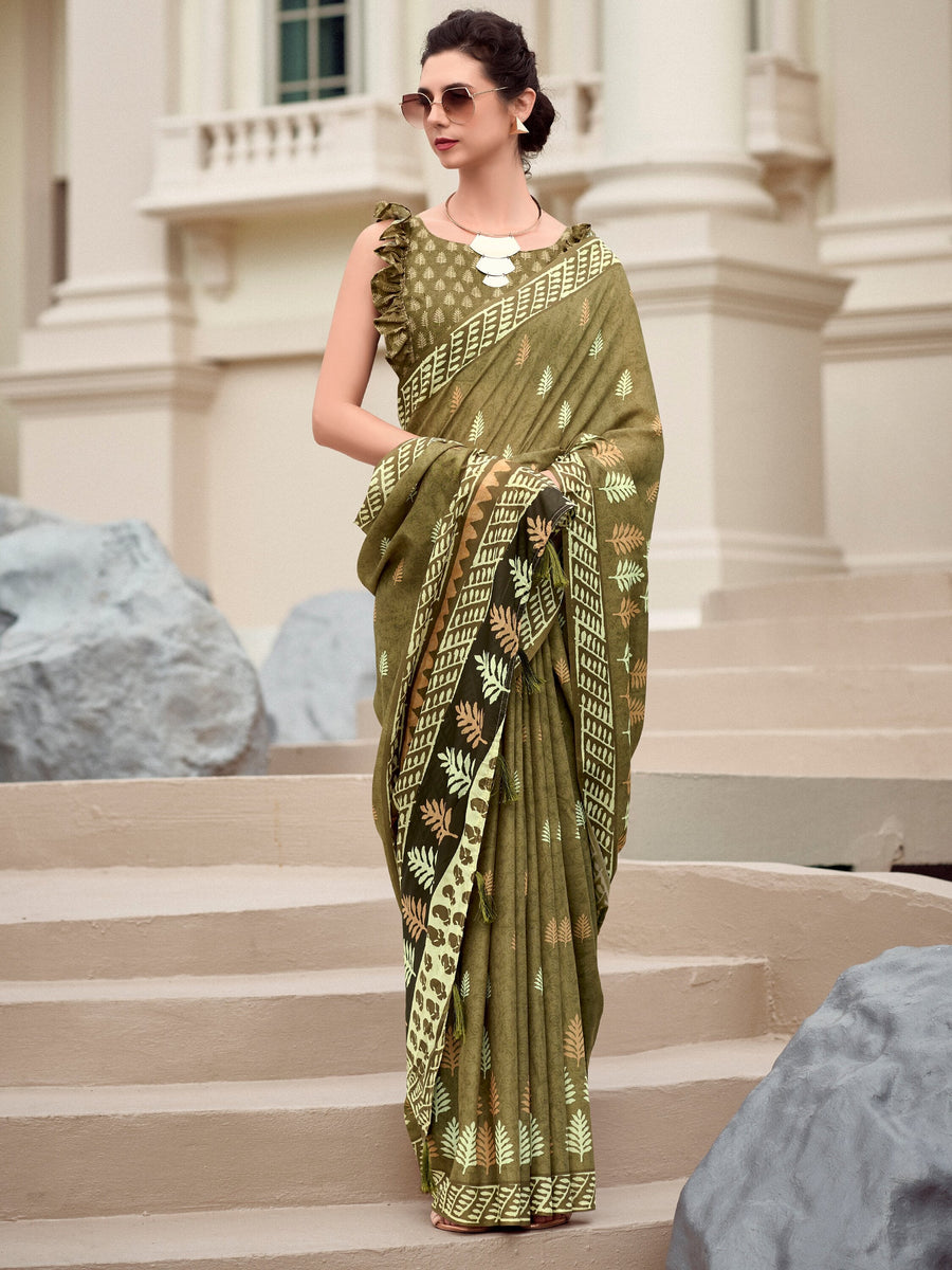 Green silk saree crafted for elegance and style.