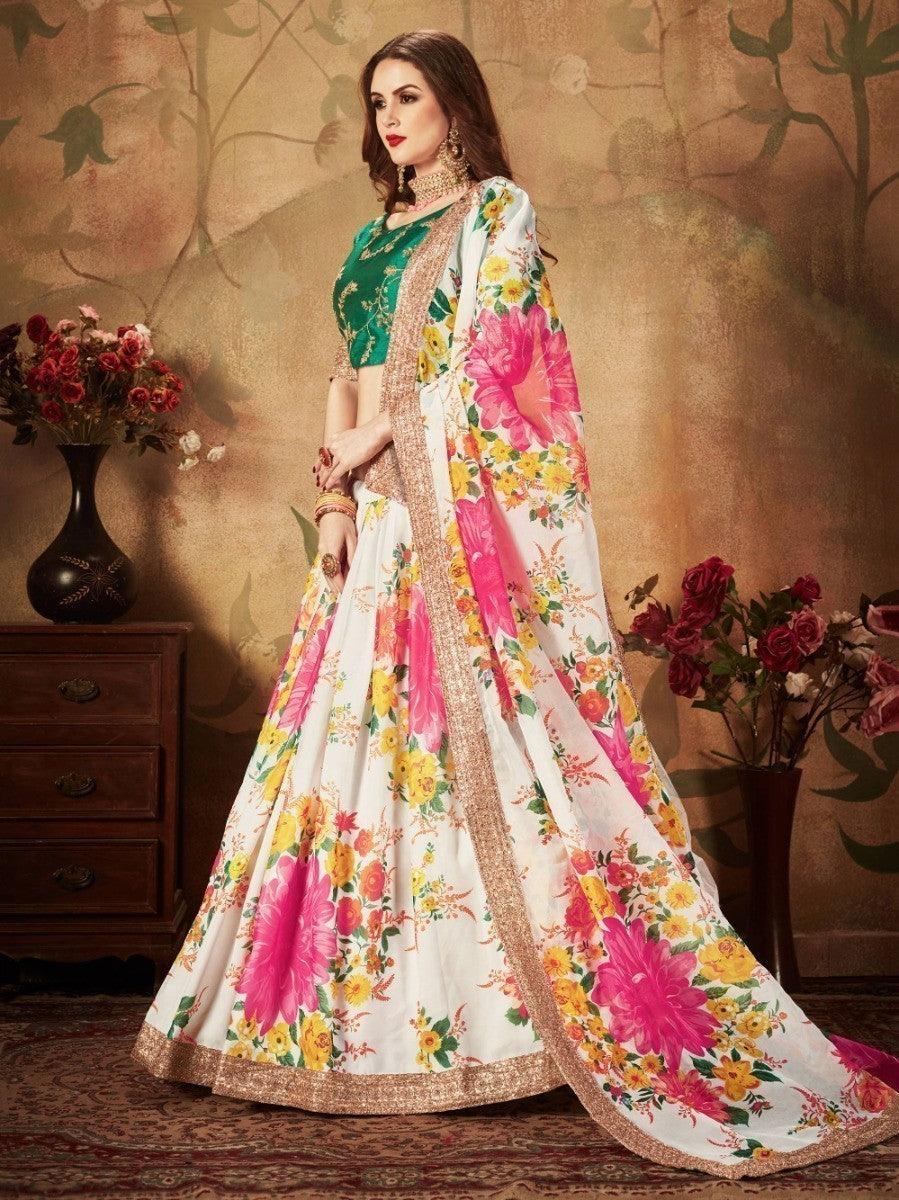 Floral Off-White Bridal Lehenga | Sequins & Zari Work Choli Set