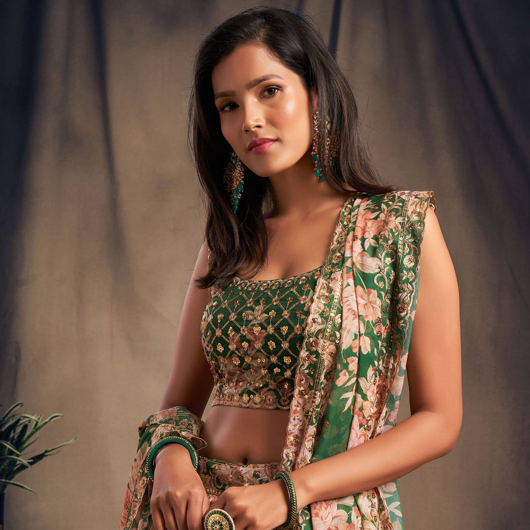 Traditional green lehenga perfect for weddings and festive occasions