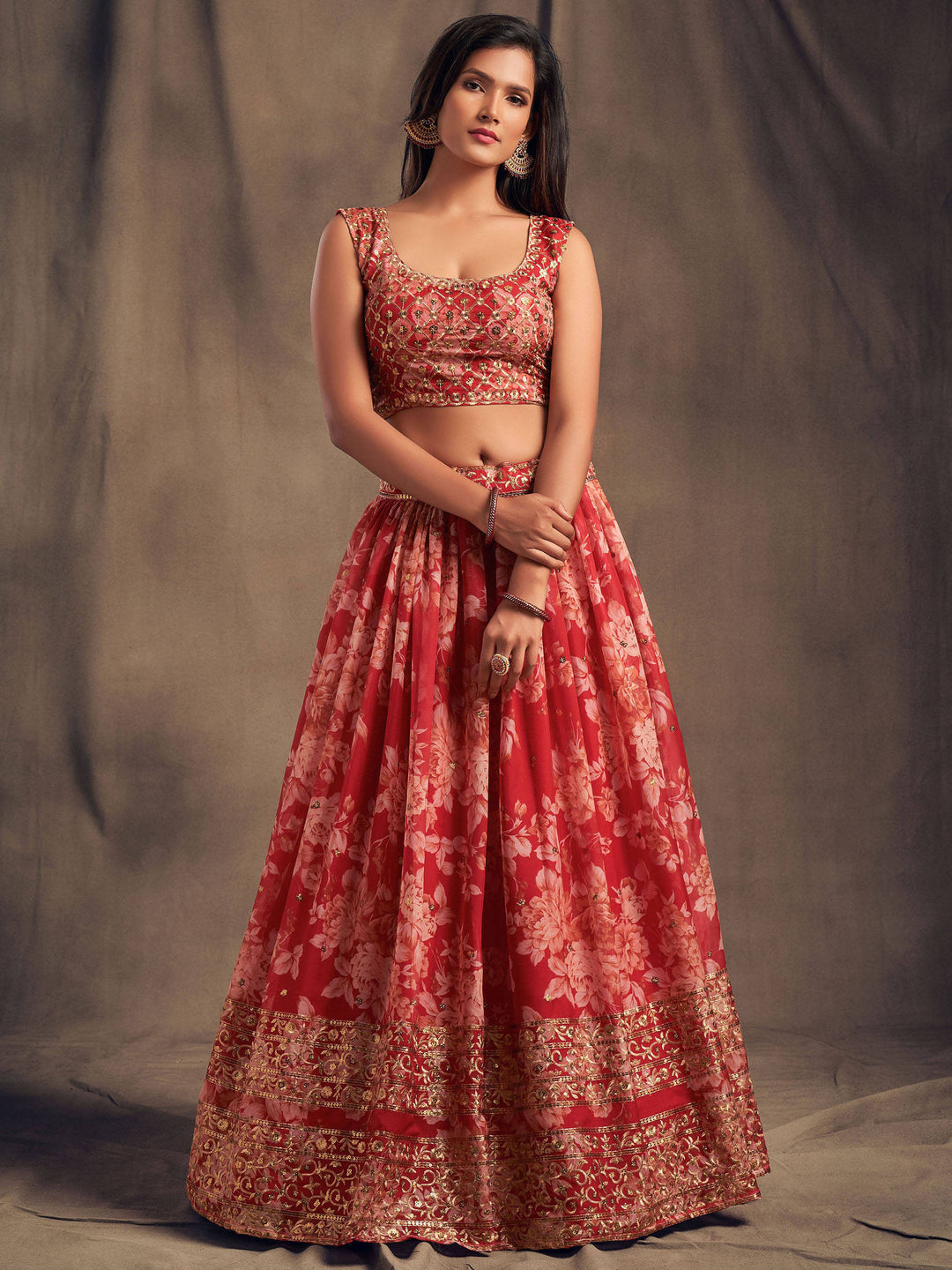 Traditional red lehenga with dupatta for bridal wear