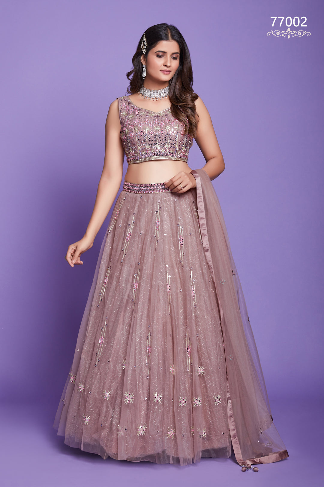 Mauve Net Lehenga | Mirror Work Bridal & Festive Wear Lehenga Choli