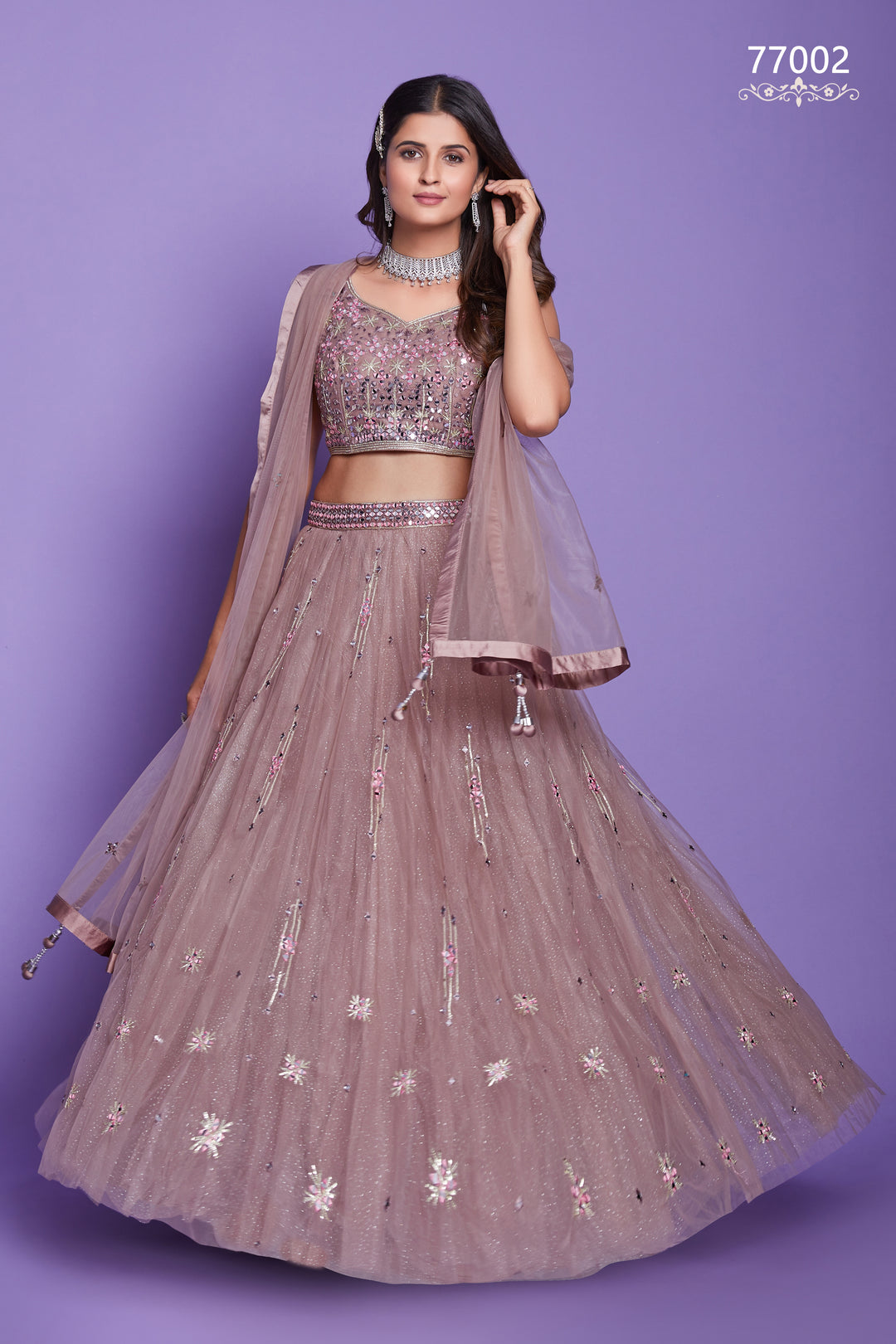 Mauve Net Lehenga | Mirror Work Bridal & Festive Wear Lehenga Choli