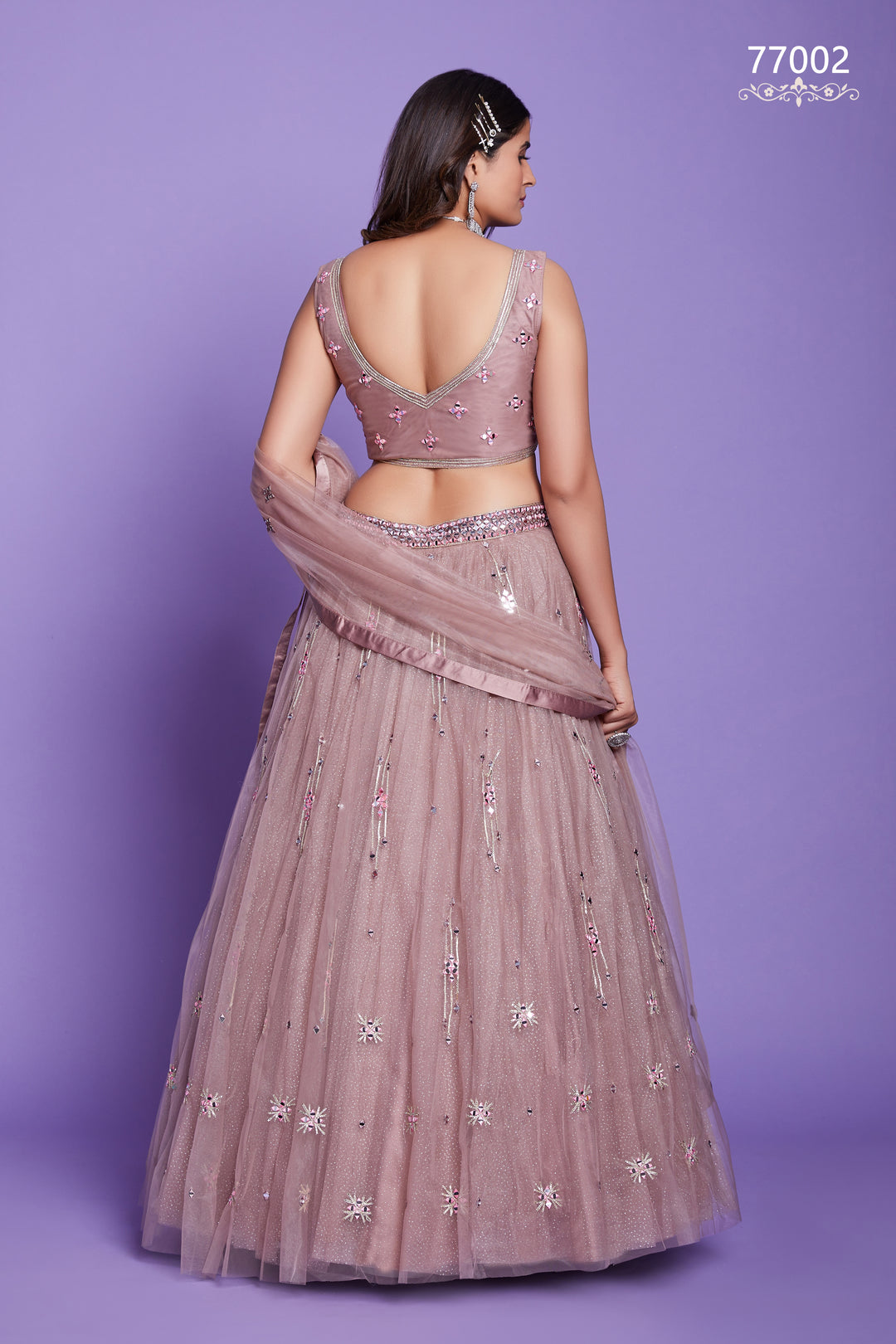 Mauve Net Lehenga | Mirror Work Bridal & Festive Wear Lehenga Choli