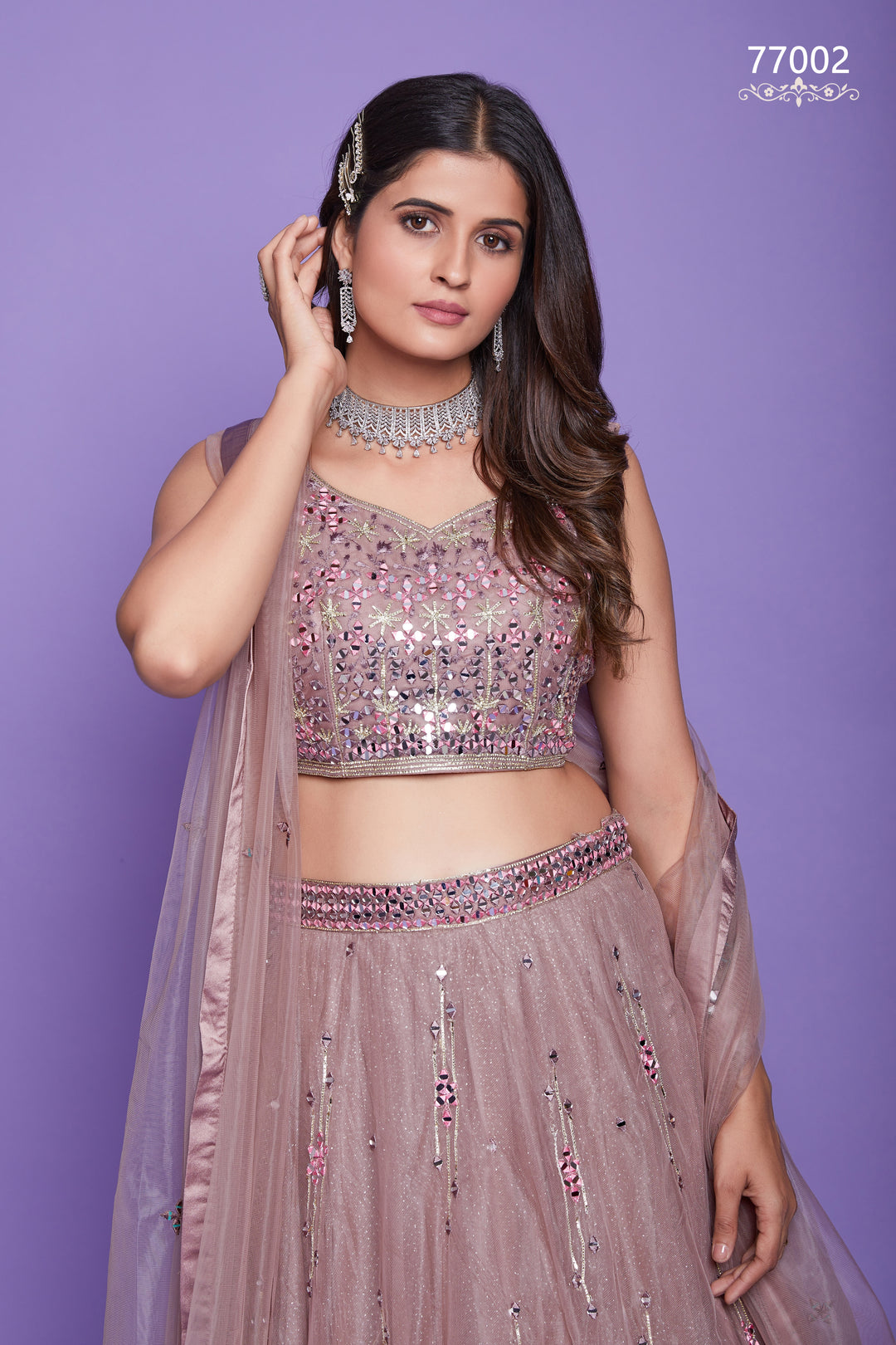 Mauve Net Lehenga | Mirror Work Bridal & Festive Wear Lehenga Choli