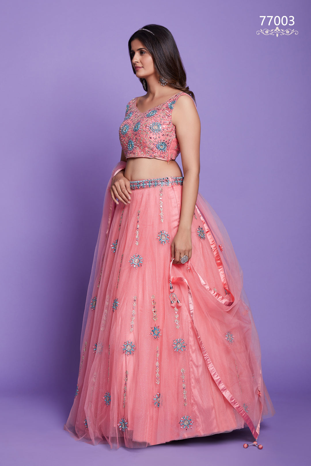 Pink Net Lehenga | Mirror Work Bridal & Festive Lehenga Choli Set