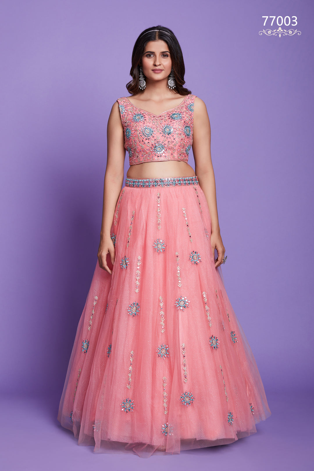 Pink Net Lehenga | Mirror Work Bridal & Festive Lehenga Choli Set