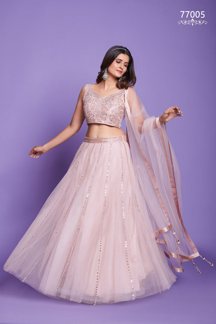 Aqua Lehenga Choli | Mirror Work Soft Net Bridal Outfit