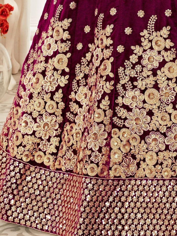 Attractive Purple Embroidered Velvet Bridal Lehenga Choli | Luxury Bridal Wear