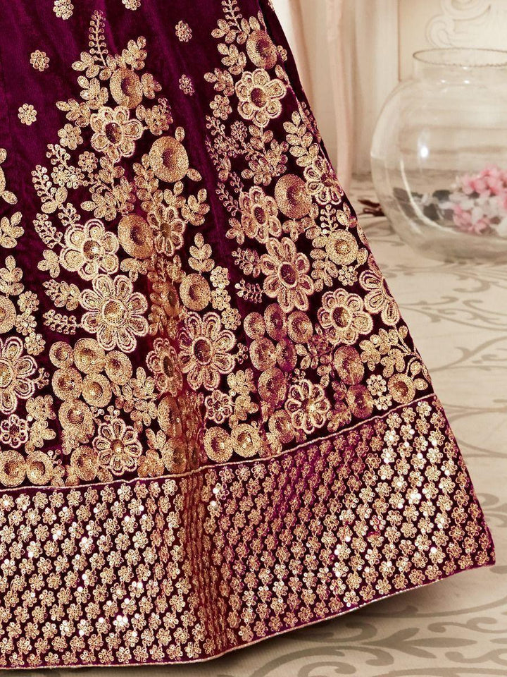 Attractive Purple Embroidered Velvet Bridal Lehenga Choli | Luxury Bridal Wear