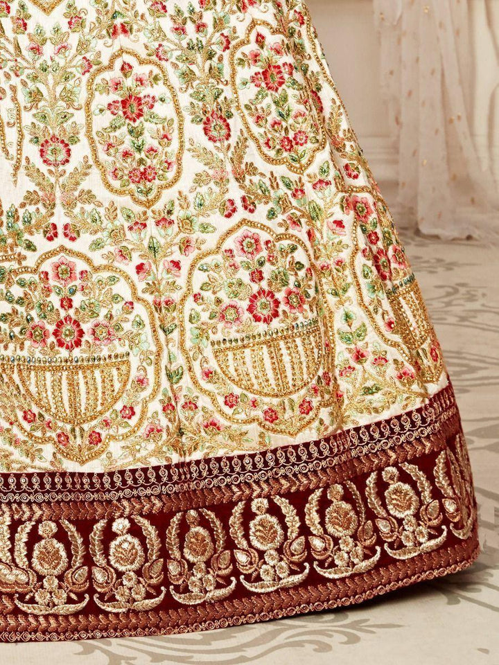 Exquisite Off-White Silk Wedding Lehenga | Embroidered Choli with Soft Dupatta