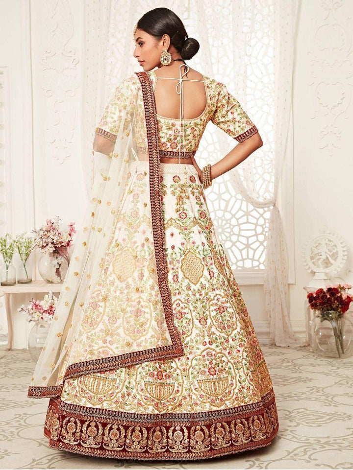 Exquisite Off-White Silk Wedding Lehenga | Embroidered Choli with Soft Dupatta