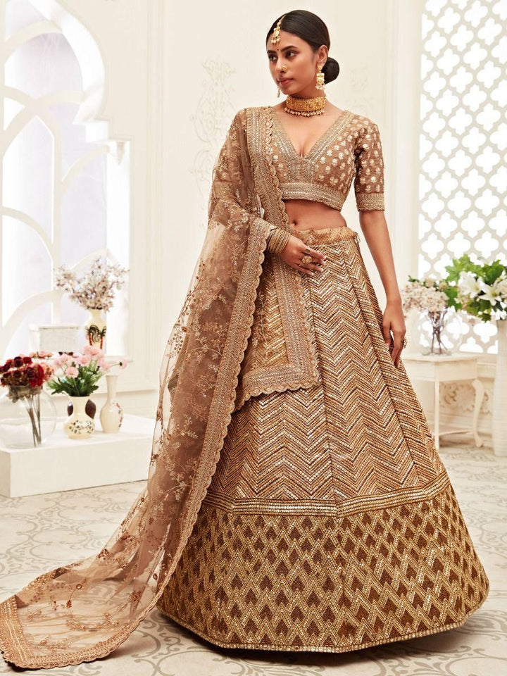 Exquisite Brown Slub Silk Wedding Lehenga | Bridal Wear with Zari & Dori Work