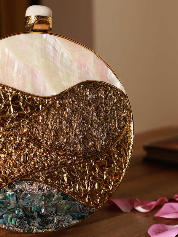 Crescent Round Mother of Pearl Clutch | Fashionable Evening Bag