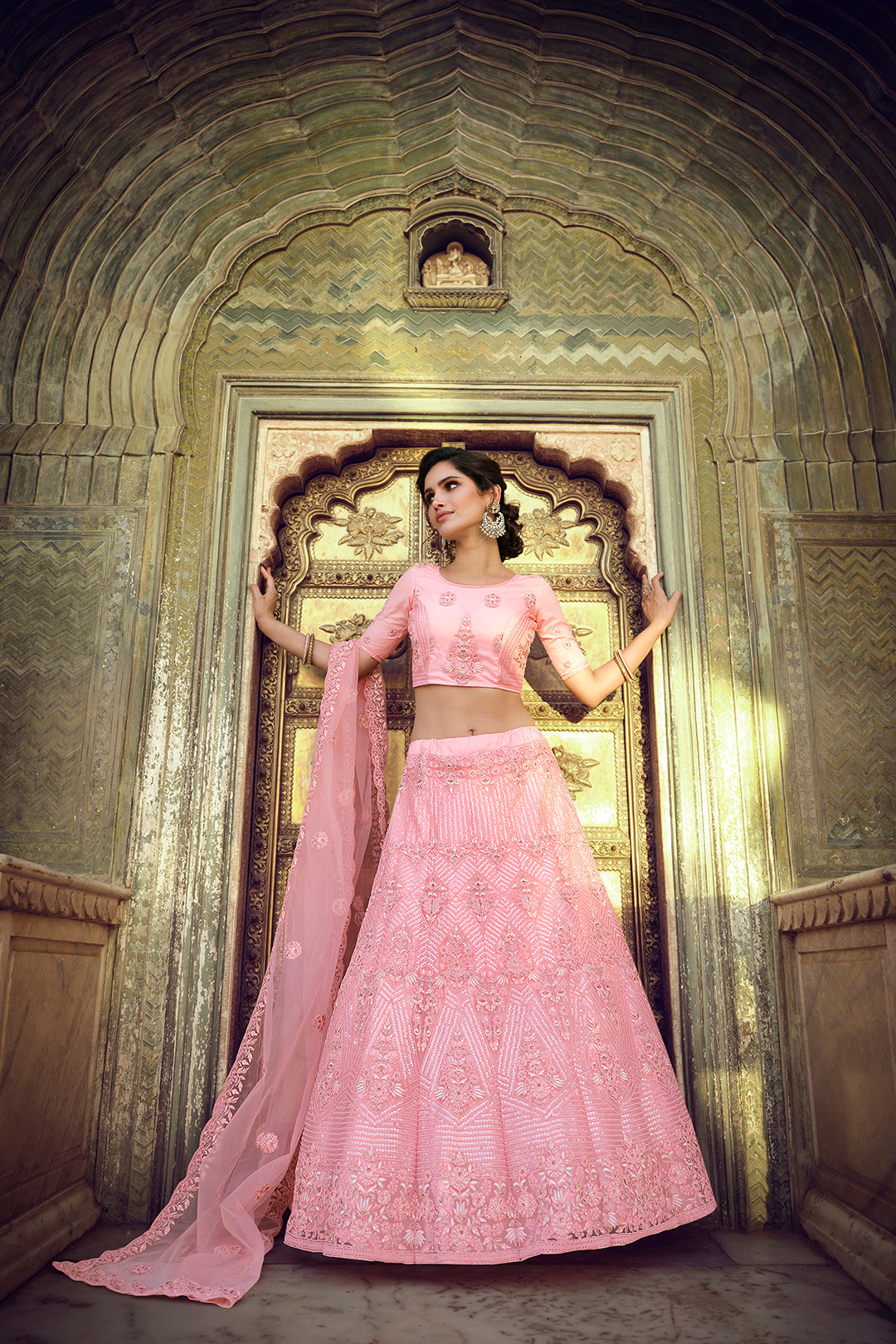 Peach Bridal Lehenga | Soft Net Lehenga for Wedding & Party Wear