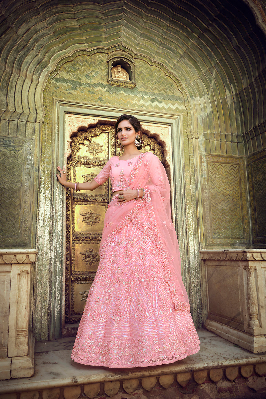 Peach Bridal Lehenga | Soft Net Lehenga for Wedding & Party Wear