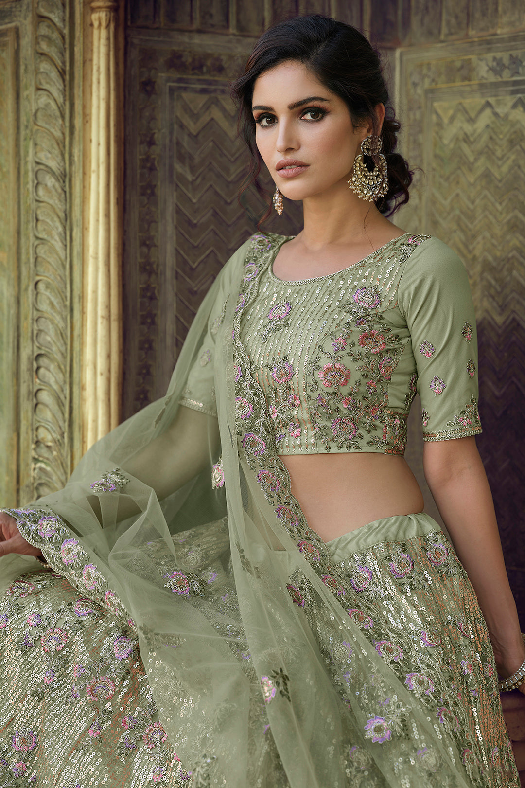 Green Bridal Lehenga Choli | Soft Net Lehenga for Wedding & Parties