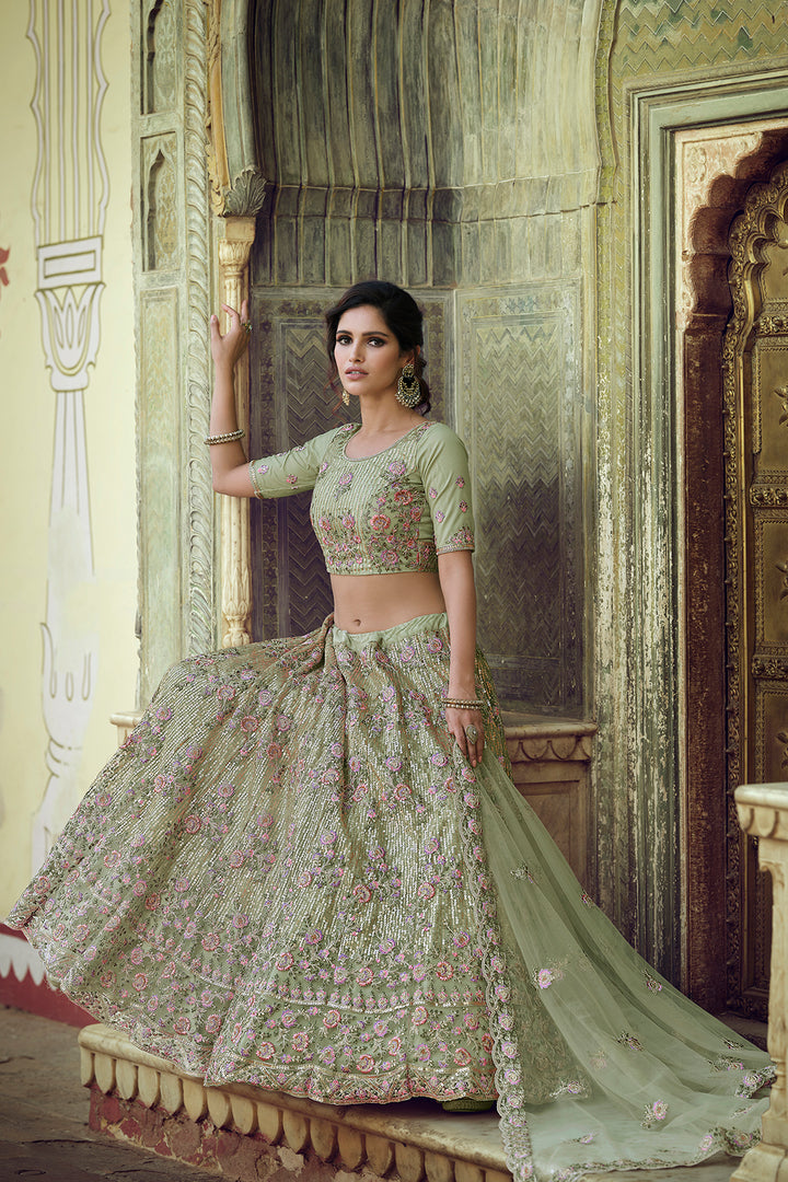 Green Bridal Lehenga Choli | Soft Net Lehenga for Wedding & Parties