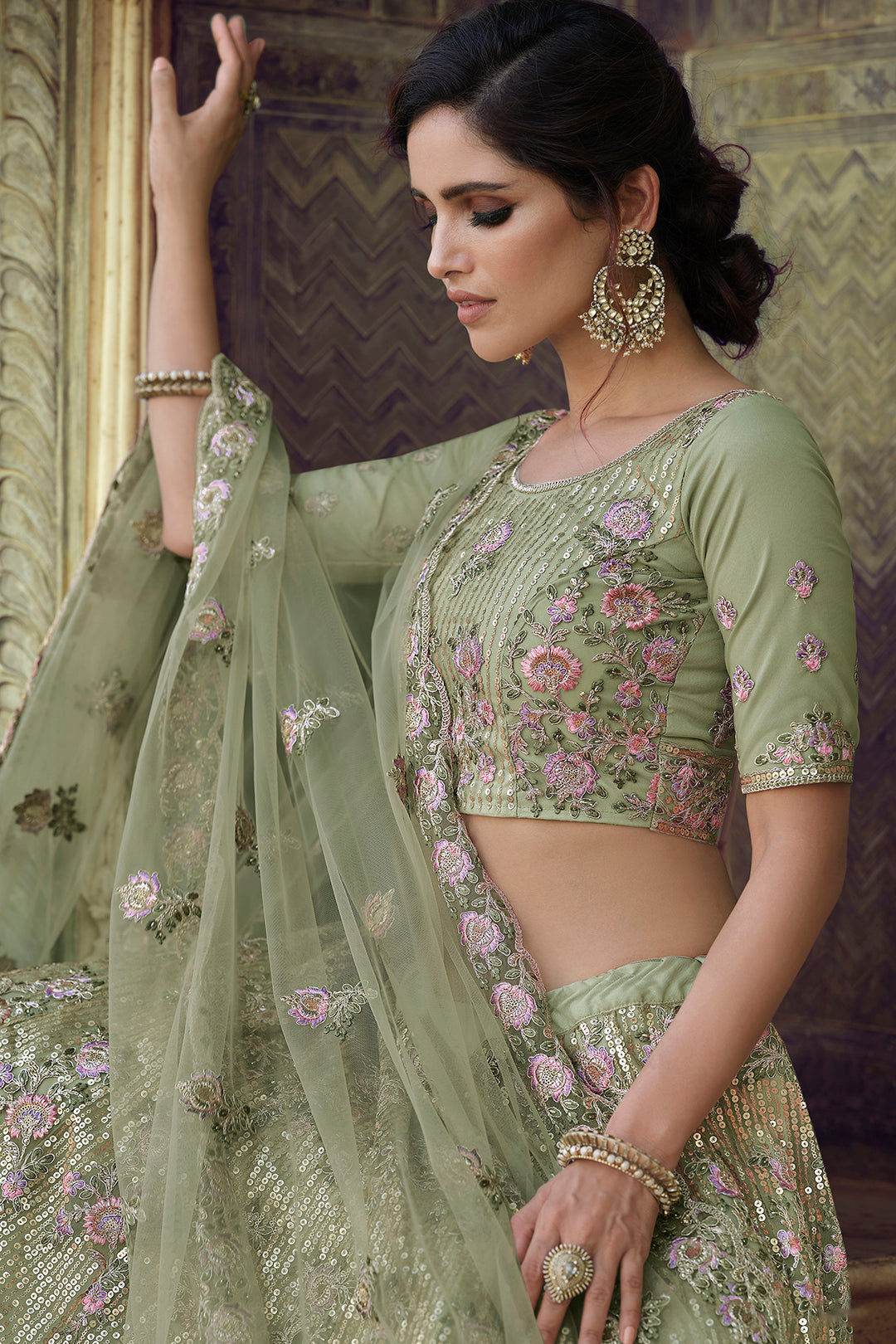 Green Bridal Lehenga Choli | Soft Net Lehenga for Wedding & Parties