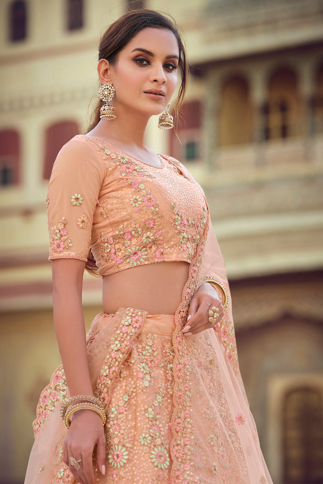 Elegant Peach Lehenga | Party Wear & Wedding Lehenga Choli Set