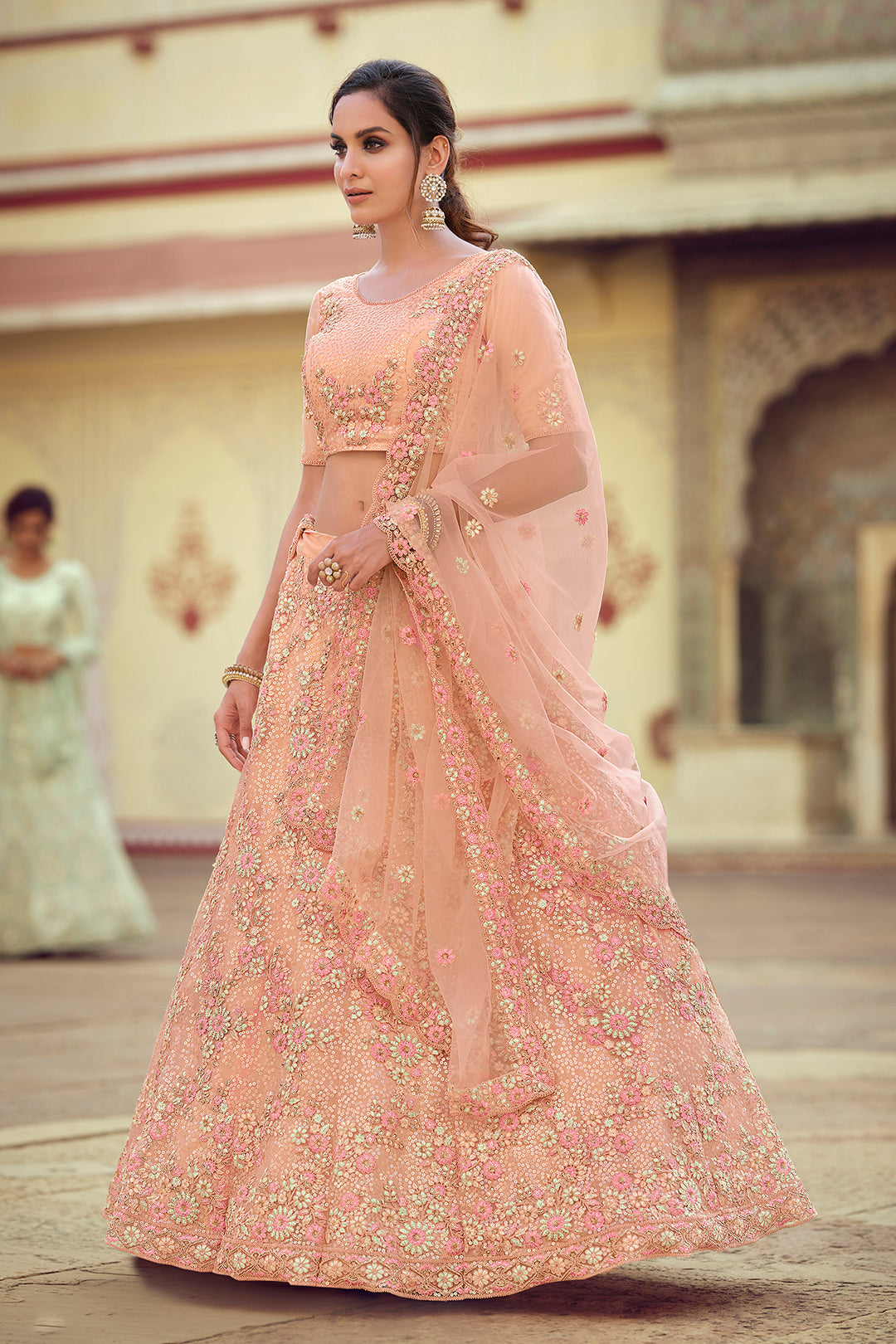 Elegant Peach Lehenga | Party Wear & Wedding Lehenga Choli Set