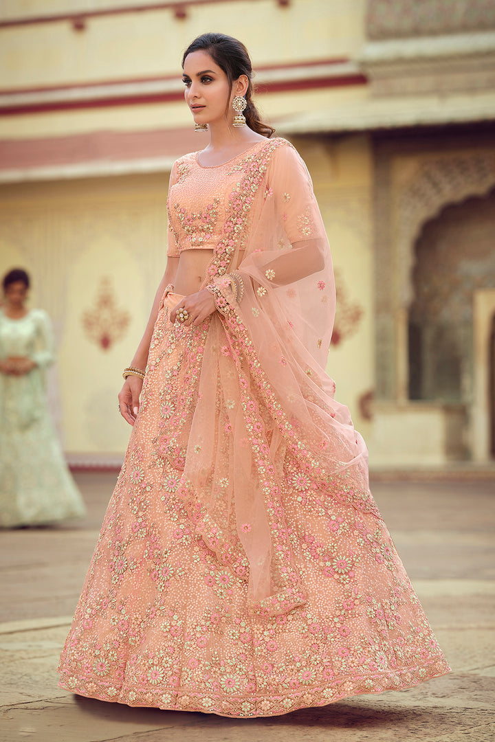 Elegant Peach Lehenga | Party Wear & Wedding Lehenga Choli Set