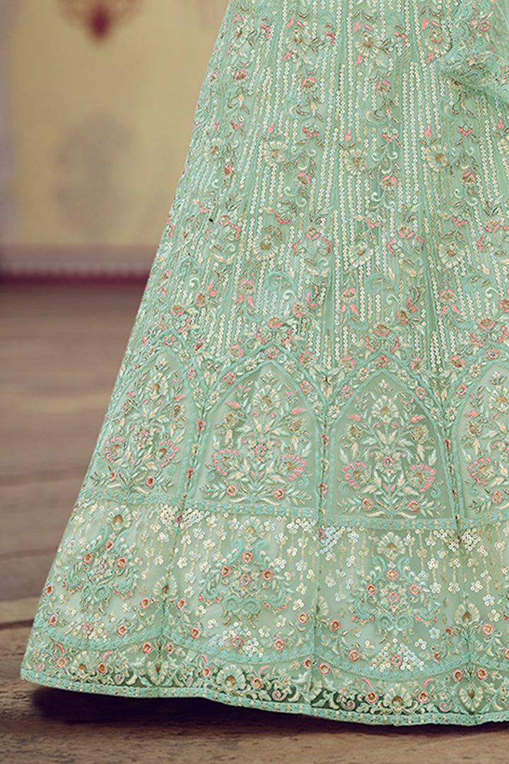 Green Bridal Lehenga Choli | Soft Net Lehenga for Weddings & Parties