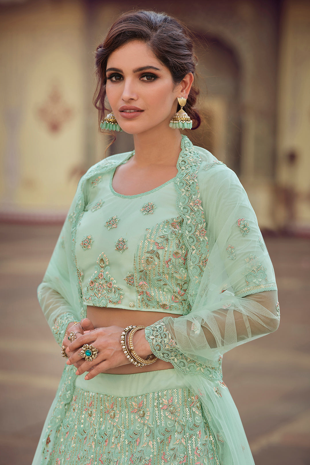 Green Bridal Lehenga Choli | Soft Net Lehenga for Weddings & Parties