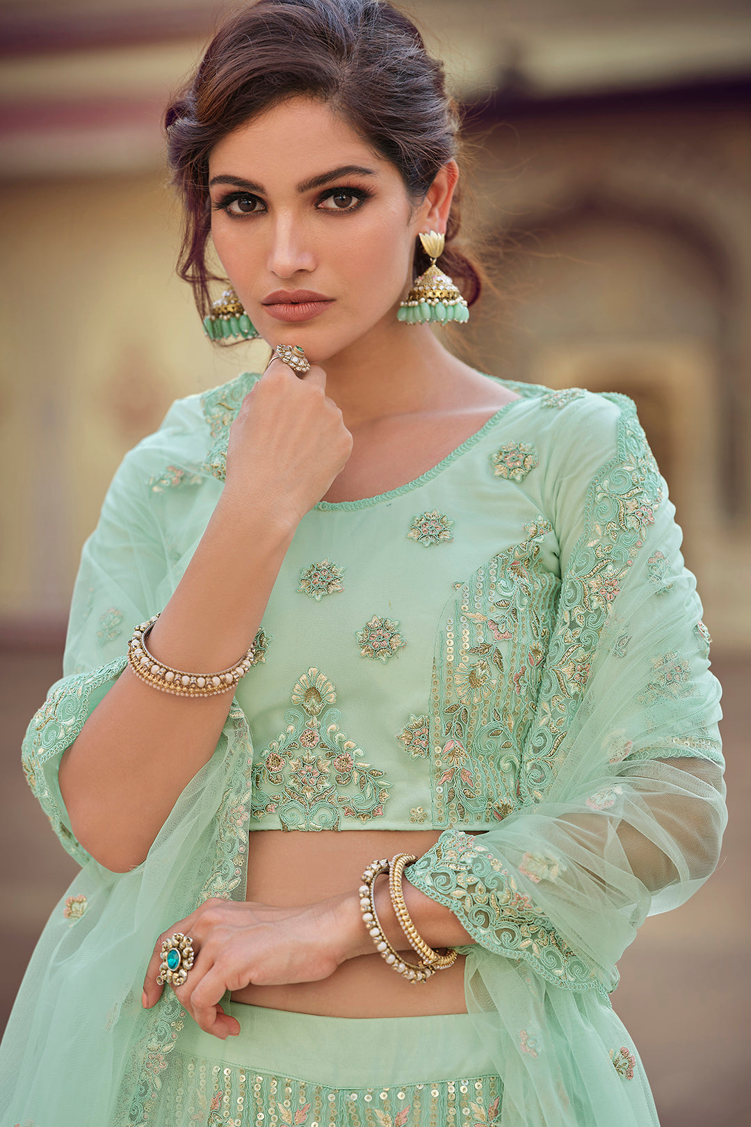 Green Bridal Lehenga Choli | Soft Net Lehenga for Weddings & Parties