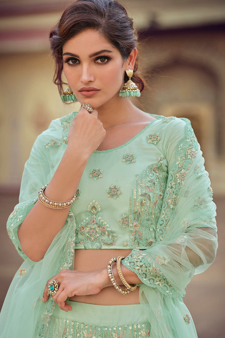 Green Bridal Lehenga Choli | Soft Net Lehenga for Weddings & Parties