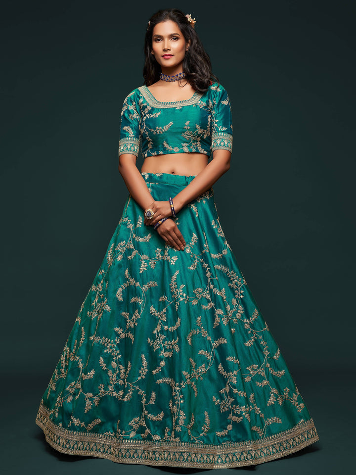 Green party wear lehenga with sequin and dori embroidery work