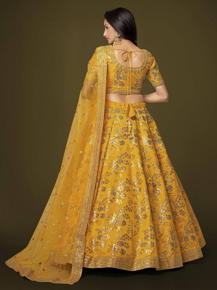 Gorgeous Yellow Lehenga Choli | Slub Silk Wedding Wear with Embroidery