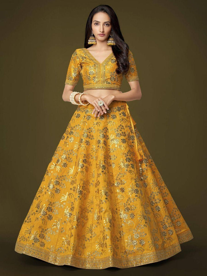 Gorgeous Yellow Lehenga Choli | Slub Silk Wedding Wear with Embroidery