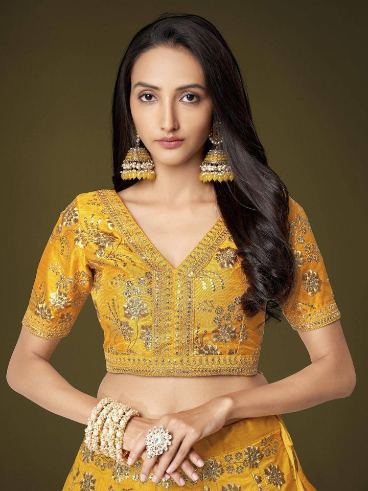 Gorgeous Yellow Lehenga Choli | Slub Silk Wedding Wear with Embroidery