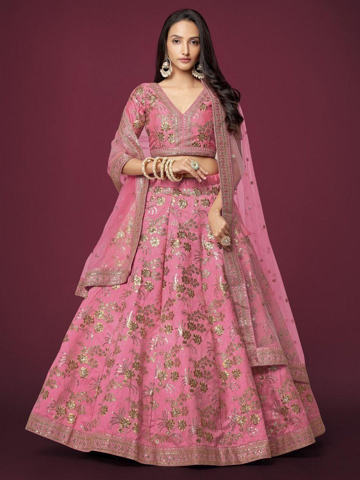 Elegant Pink Slub Silk Lehenga | Wedding & Reception Wear Choli