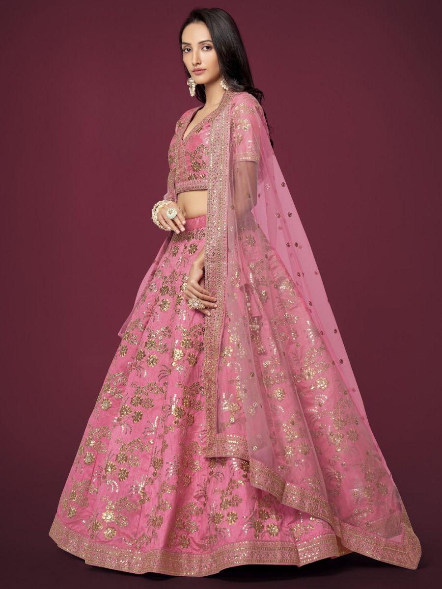 Elegant Pink Slub Silk Lehenga | Wedding & Reception Wear Choli