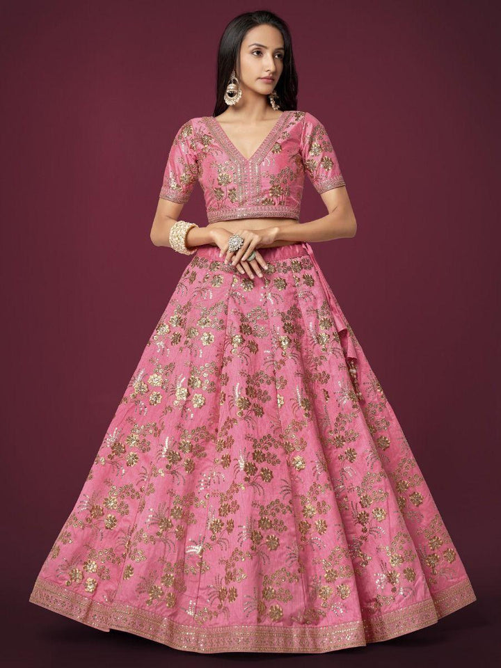 Elegant Pink Slub Silk Lehenga | Wedding & Reception Wear Choli