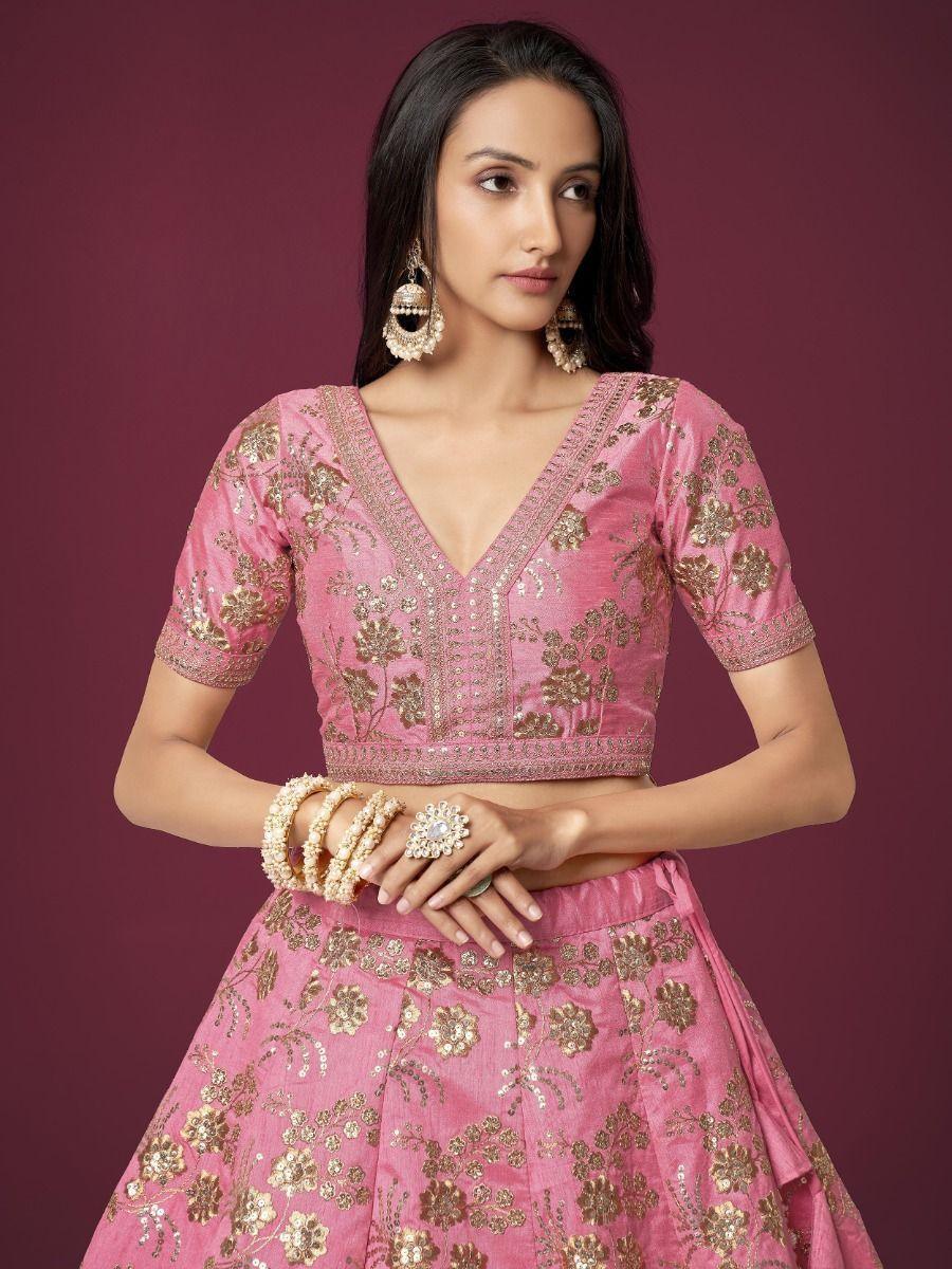 Elegant Pink Slub Silk Lehenga | Wedding & Reception Wear Choli