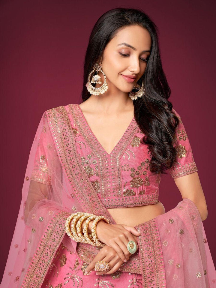 Elegant Pink Slub Silk Lehenga | Wedding & Reception Wear Choli