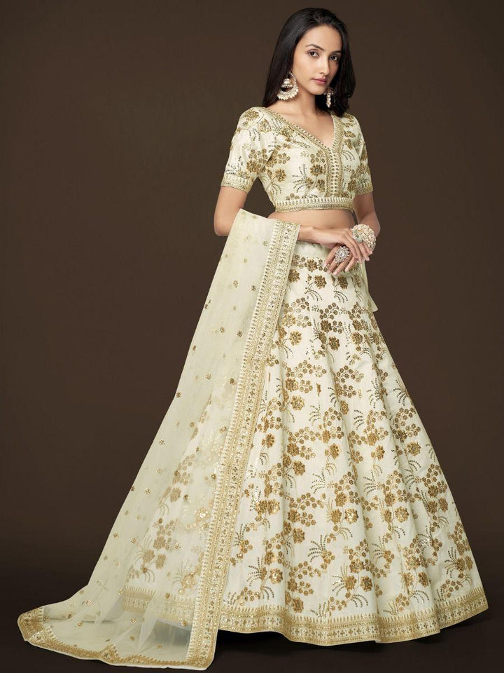 White Lehenga Choli with Sequins | Slub Silk Engagement & Bridal Wear