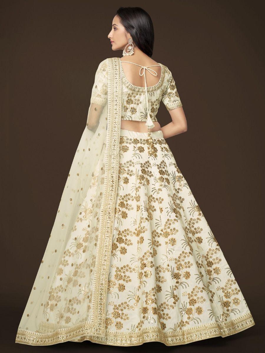 White Lehenga Choli with Sequins | Slub Silk Engagement & Bridal Wear