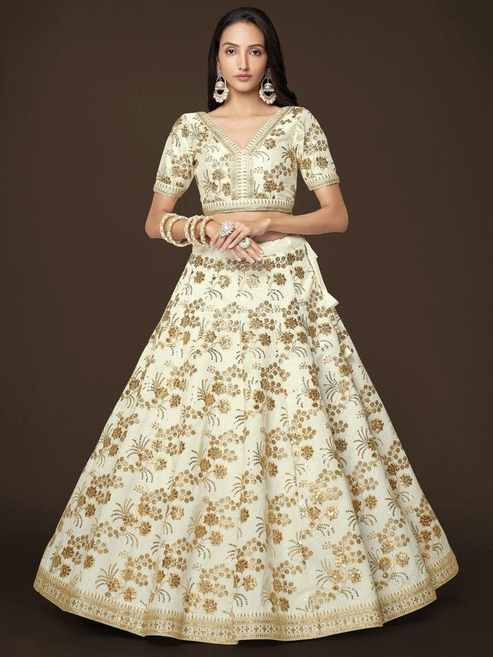 White Lehenga Choli with Sequins | Slub Silk Engagement & Bridal Wear