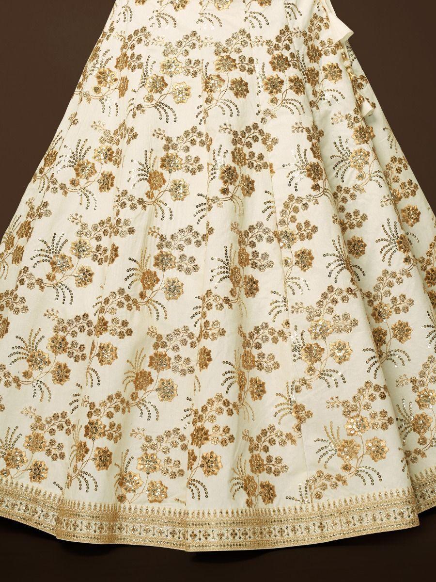 White Lehenga Choli with Sequins | Slub Silk Engagement & Bridal Wear