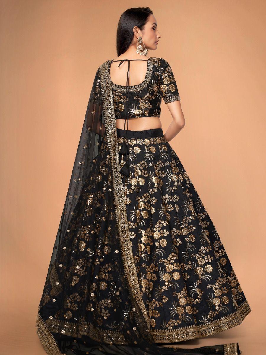 Customizable Black Lehenga Choli | Silk, Sequins, and Embroidery for Weddings