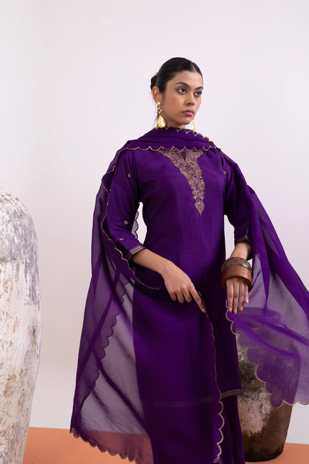 Palazzo Set in dark-purple | Perfect khat work machine resham work linening work