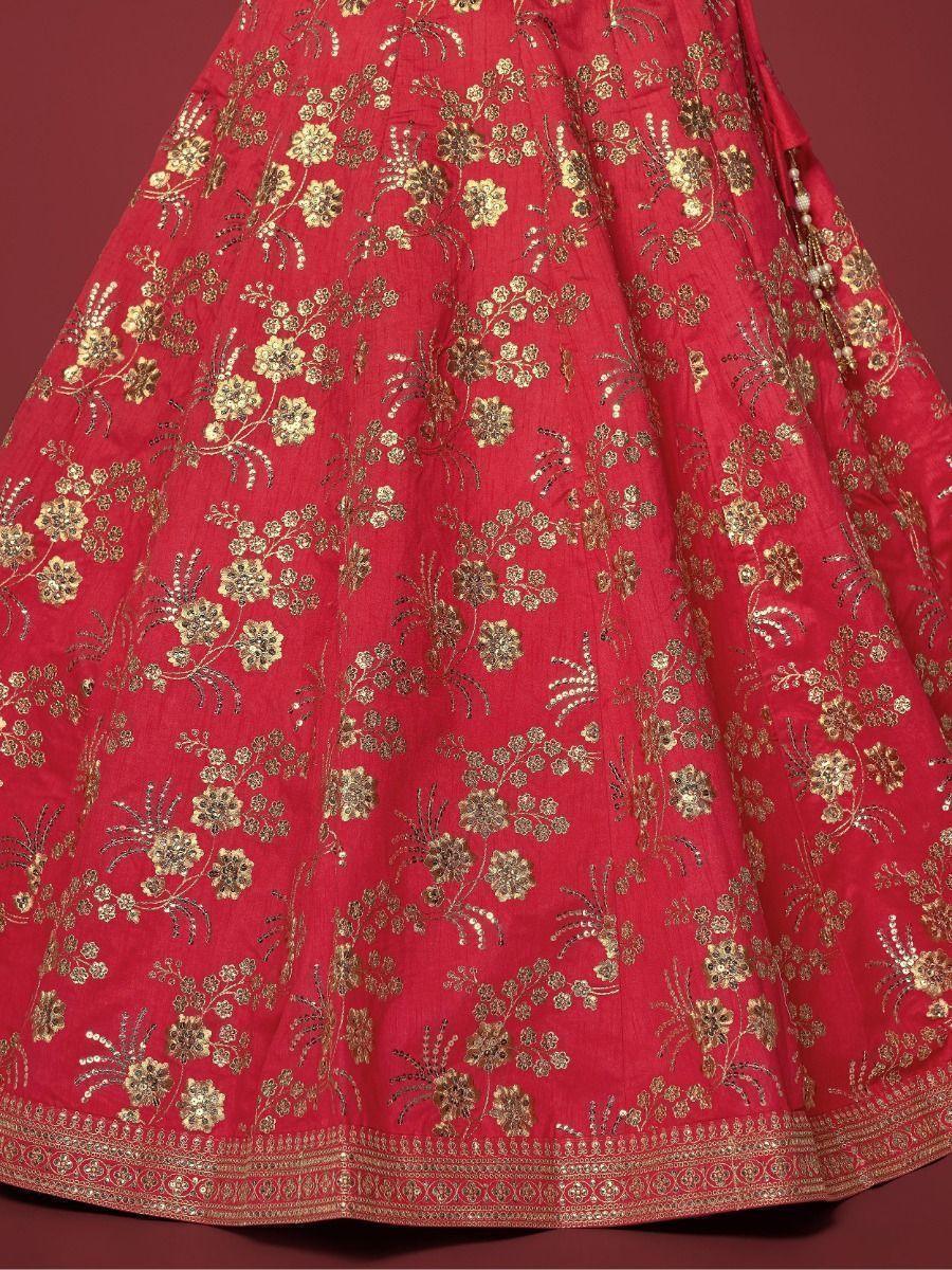 Alluring Red Lehenga Choli | Slub Silk with Thread Embroidery & Sequins