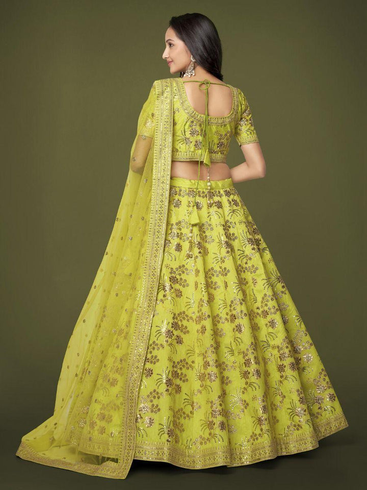 Eye-Catching Neon Green Lehenga | Slub Silk with Sequins & Dori Work for Weddings